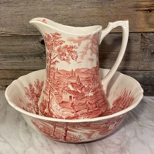 Alfred Meakin red/brown antique pitcher and basin
